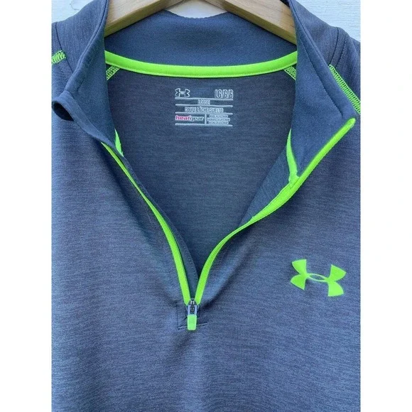 Under Armour Quarter Zip Men's Large Gray Florescent Logo Athletic Mock Neck - Picture 3 of 4